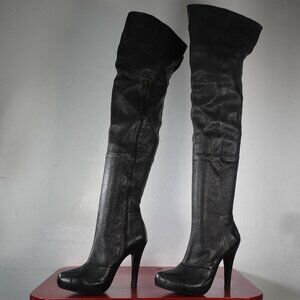 Women's Report Signature Black Leather Over the Knee Thigh High Fashion Boots 10